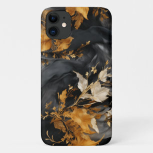 Elegant Black White Gold Floral Repeating Pattern iPhone 11 Case