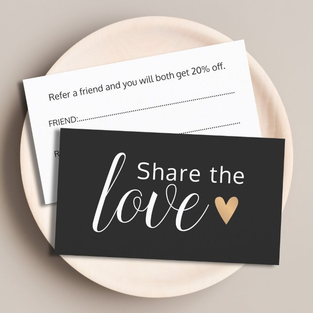Elegant Black White Gold Heart Beauty Salon Referral Card (Creator Uploaded)