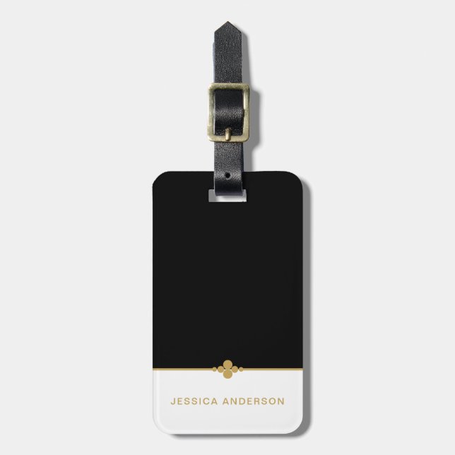 Elegant Black White Gold Luggage Tag (Front Vertical)