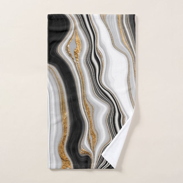 Elegant Black White Gold Marble Bath Towel Set (Hand Towel)
