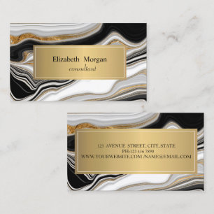 Elegant Black White Gold Marble  Business Card