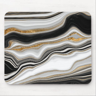 Elegant Black White Gold Marble Mouse Mat