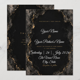Elegant Black & White Gold Marble Wedding  Invitation