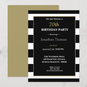 Elegant Black White Gold Mens 70th Birthday   Invitation