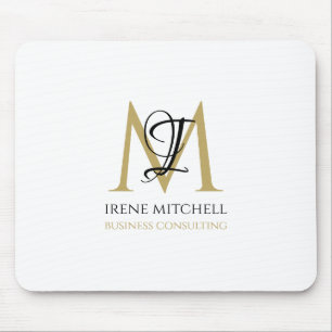 Elegant Black White Gold Modern Monogram Name Mouse Mat
