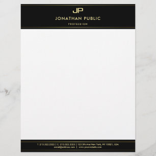 Elegant Black White Gold Monogram Modern Template Custom Letterhead