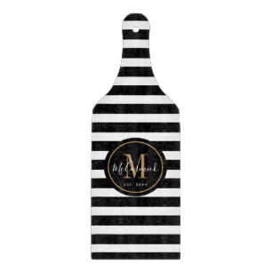 Elegant Black White Gold Monogram Personalised  Cutting Board