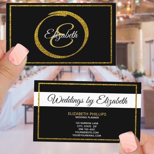 Elegant Black White Gold Monogram Template Business Card (Creator Uploaded)