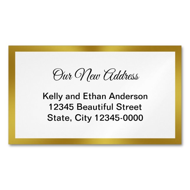 Elegant Black White Gold Moving Announcement Magnetic Business Card (Front)