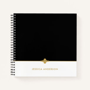 Elegant Black White Gold Personalised Notebook