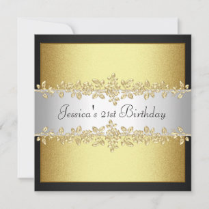 Elegant Black & White Gold Roses Birthday Party Invitation