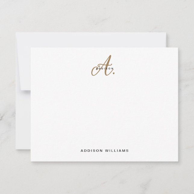 Elegant Black White Gold Script Monogram Card (Front)