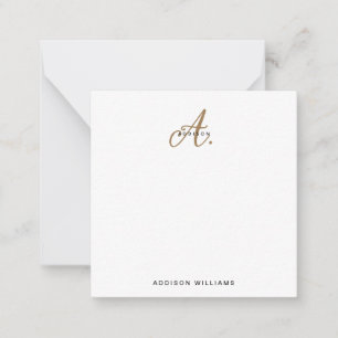 Elegant Black White Gold Script Monogram Card