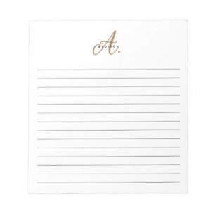 Elegant Black White Gold Script Monogram Lined Notepad