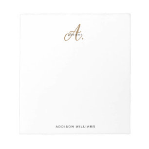 Elegant Black White Gold Script Monogram Notepad