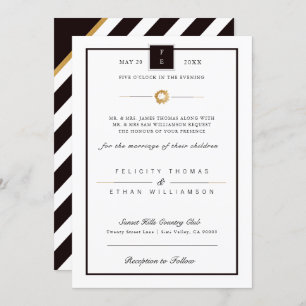 Elegant Black White Gold Stripe Wedding Invitation
