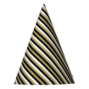 Elegant Black White Gold Stripes Pattern Party Hat