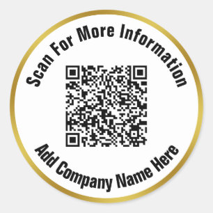 Elegant Black White Gold Text Scan QR Code  Classic Round Sticker
