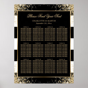 Elegant Black White Gold Wedding Seating Chart 12