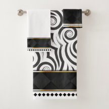 Elegant Black, White & Gold with Swirls 