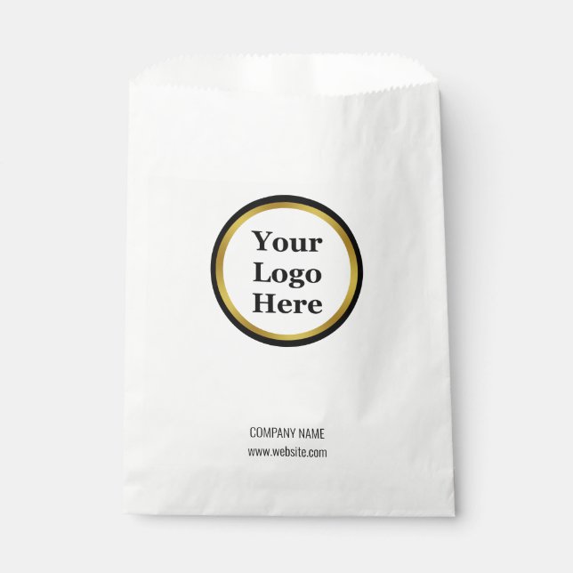 Elegant Black White & Gold Your Logo Here Template Favour Bags (Front)