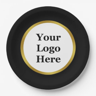 Elegant Black White Gold Your Logo Here Template Paper Plate