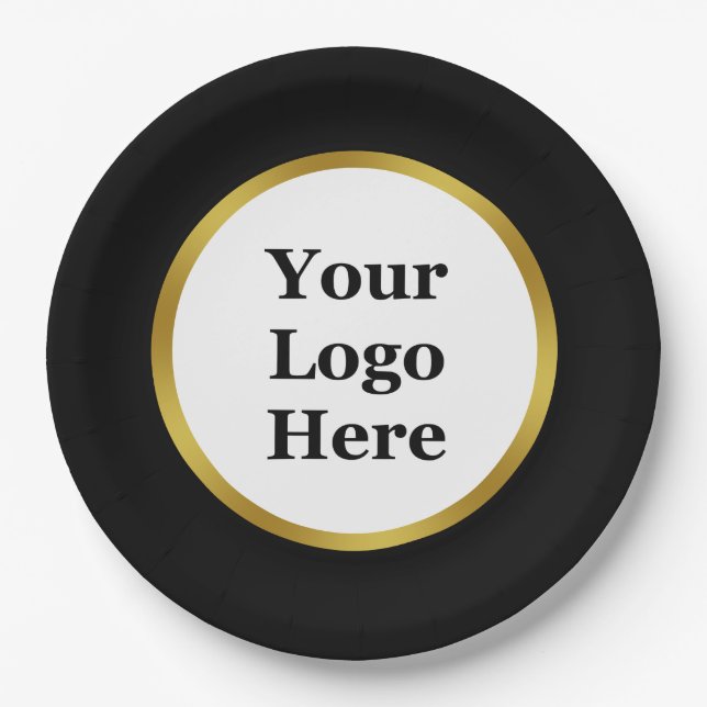 Elegant Black White Gold Your Logo Here Template Paper Plate (Front)