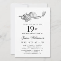 Elegant Black White Golf 19th Birthday Party 