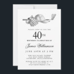 Elegant Black White Golf 40th Birthday Party  Invitation<br><div class="desc">Elegant black and white birthday invitation for a golfer. The top of the invitation is decorated with golf accessories - a golf club, golf ball, hat and gloves. The watercolor design creates a traditional and classic aesthetic. Perfect for a birthday bash at the club or a backyard BBQ. All of...</div>