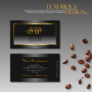 Elegant Black White Gradient Orange Frame Initials Business Card