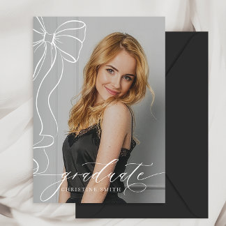 Elegant Black White Graduate Photo Invitation