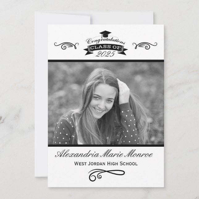 Elegant Black & White - Graduation Invitation (Front)