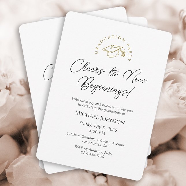 Elegant Black & White Graduation Party Invitation (Black & White with Gold Logo Graduation Party Invitation)
