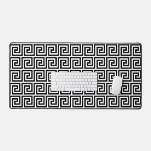 Elegant Black & White Greek Pattern Desk Mat