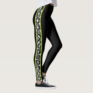 Elegant Black White Green Stylish Modern Swirls Leggings