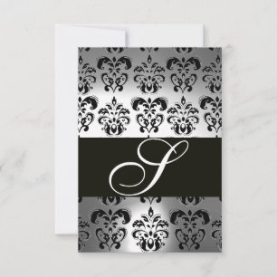 ELEGANT BLACK WHITE GREY DAMASK MONOGRAM RSVP