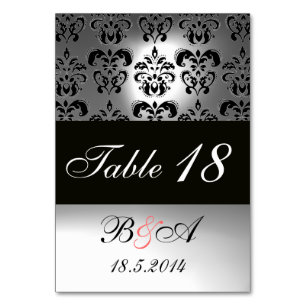ELEGANT BLACK WHITE GREY DAMASK MONOGRAM TABLE NUMBER