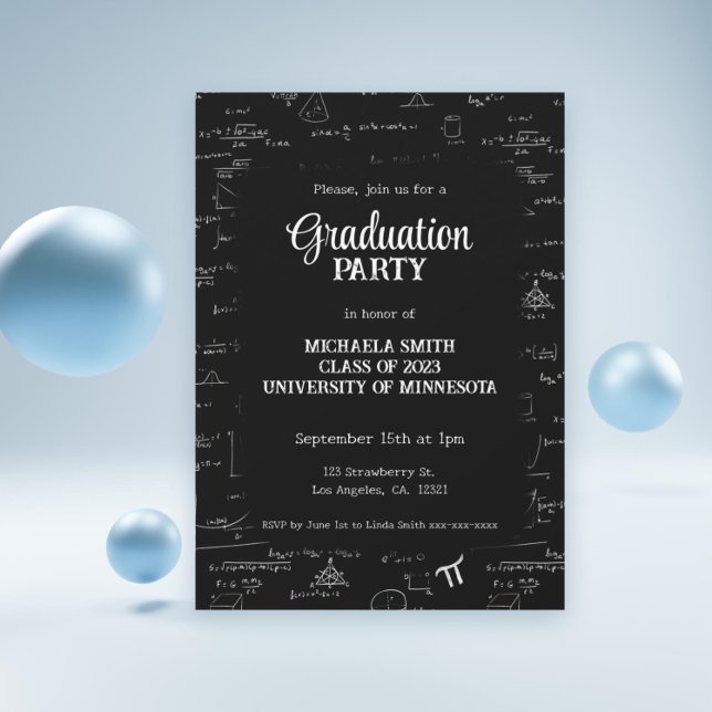 Elegant Black White Hand-Lettering Math Graduation Invitation (Elegant Black White Hand-Lettering Math Graduation Invitation by Kinda Cute by Patricia Alvarez)