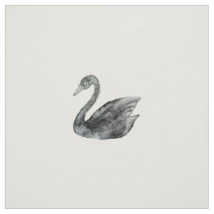 Elegant black white hand painted watercolor swan fabric