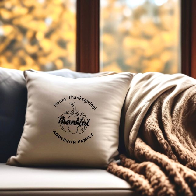 Elegant Black & White Happy Thanksgiving Cushion (Thanksgiving Throw Pillow!)