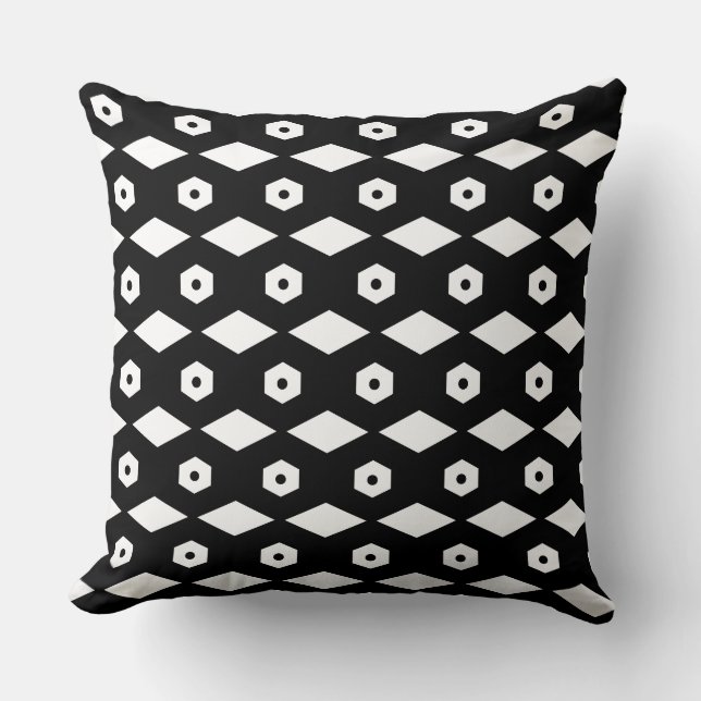 Elegant Black & White Hexagon Pattern Cushion (Front)