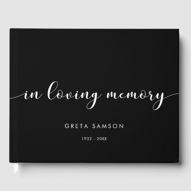 Elegant black & white In loving memory funeral Guest Book (Front)