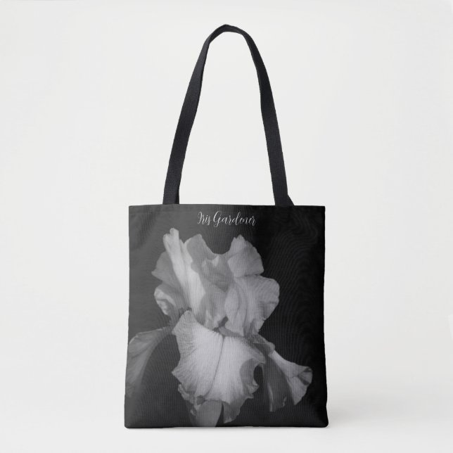 Elegant Black White Iris Photo Personalised  Tote Bag (Front)