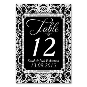 Elegant Black White Lace Wedding Table Number Card