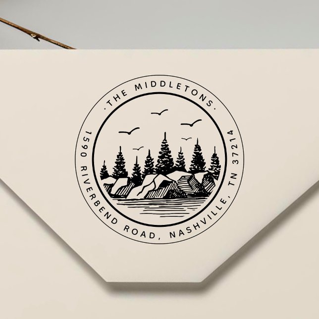 Elegant Black & White Landscape Return Address Rubber Stamp (Creator Uploaded)