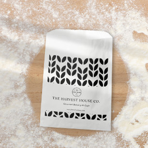Elegant Black & White Large Wheat Pattern Bakery  Favour Bags