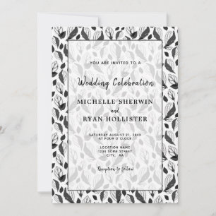 Elegant Black White Leaf Pattern Botanical Wedding Invitation