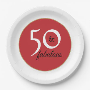 Elegant Black White letters 50th Birthday Party Paper Plate