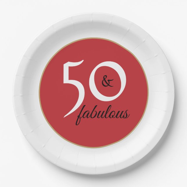 Elegant Black White letters 50th Birthday Party Paper Plate (Front)