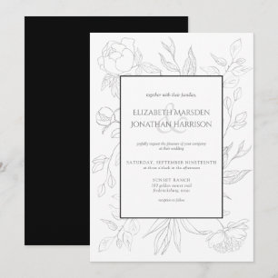 Elegant Black & White Line Drawing Floral Invitation